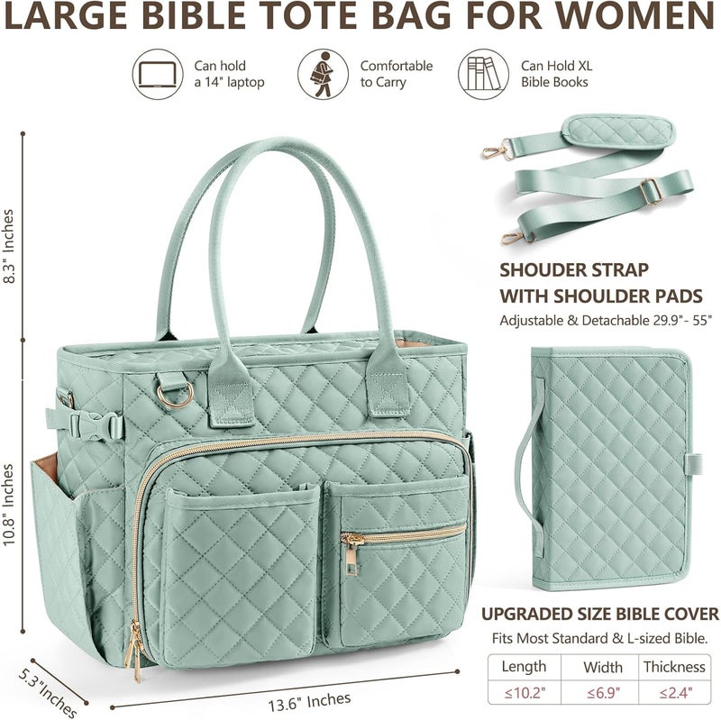 FLOE Large Bible Bag with Bible Cover Case for Women, Quilted Church Tote Bag Book Carrying Case w/Shoulder Strap,Bible Study Supplies Journaling Kit Accessories Valentines Day Christian Gift for Women Her - Image 2